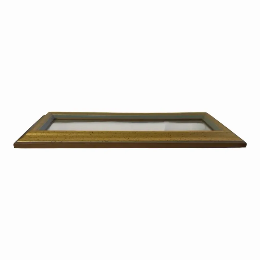 vintage Speckled Gold wooden frame Wall Mirror 16.5”x6.5” Hollywood Regency ￼